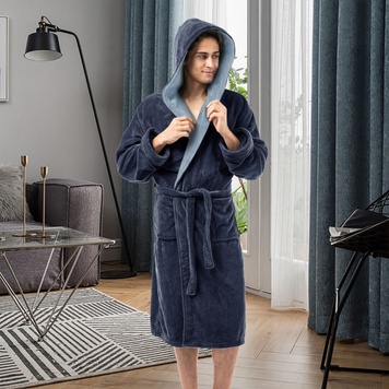 Men's terry dressing gown "style" - graphite/grey, L