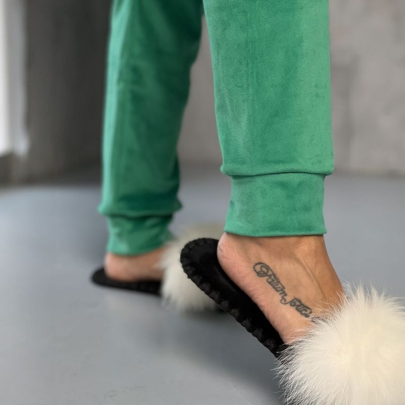 Velour pajamas suit - green, S