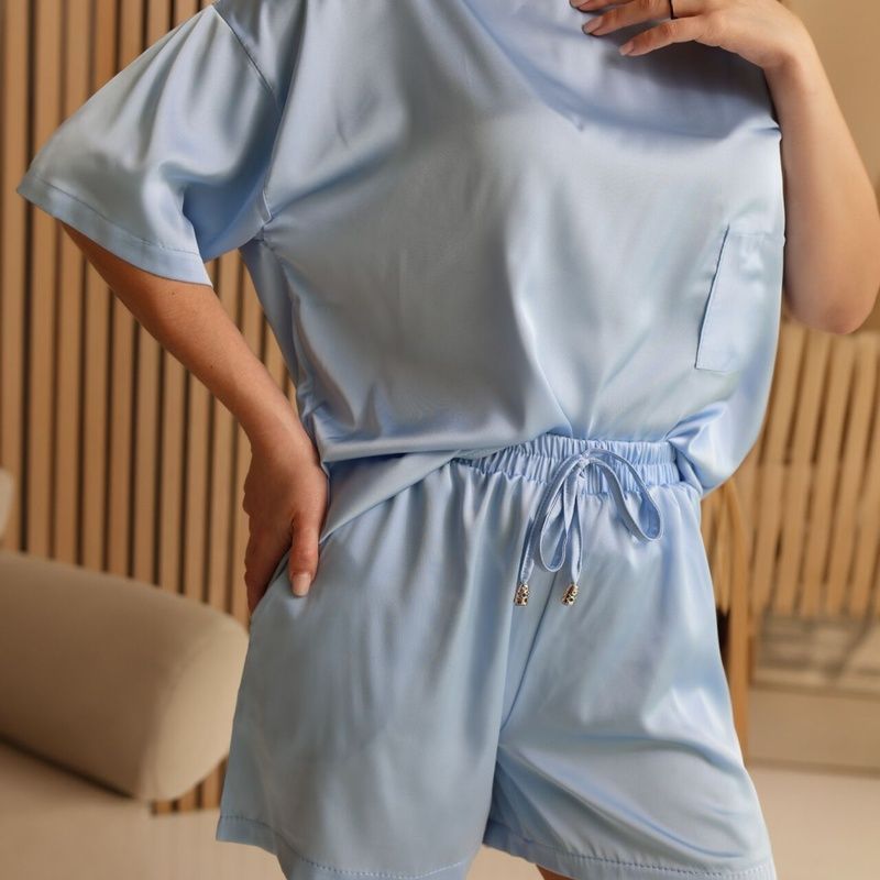 Women's silk pajamas suit - blue, L