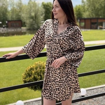 Women's silk robe "stylish predator" - brown, S