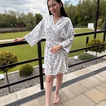 Women's silk robe "soul flower" - white, S