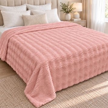 Fur plaid blanket "wave" - peach, 220*240