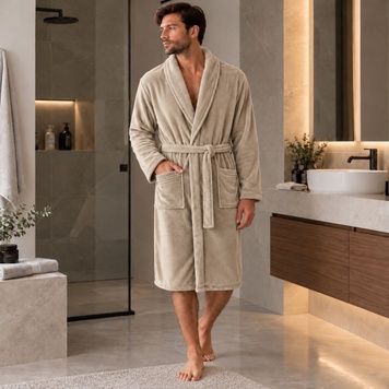 Men's microfiber robe - beige, XXL