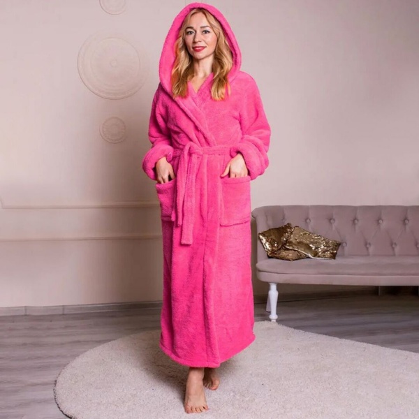 Жіночий махровий халат "лінда" - рожевий, М