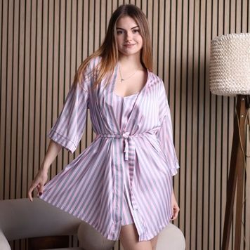Women's silk night set "mango" - pearl stripe, S