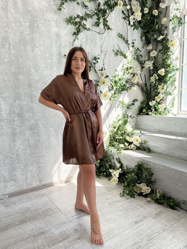 Silk bathrobe with "coffee" combination, L