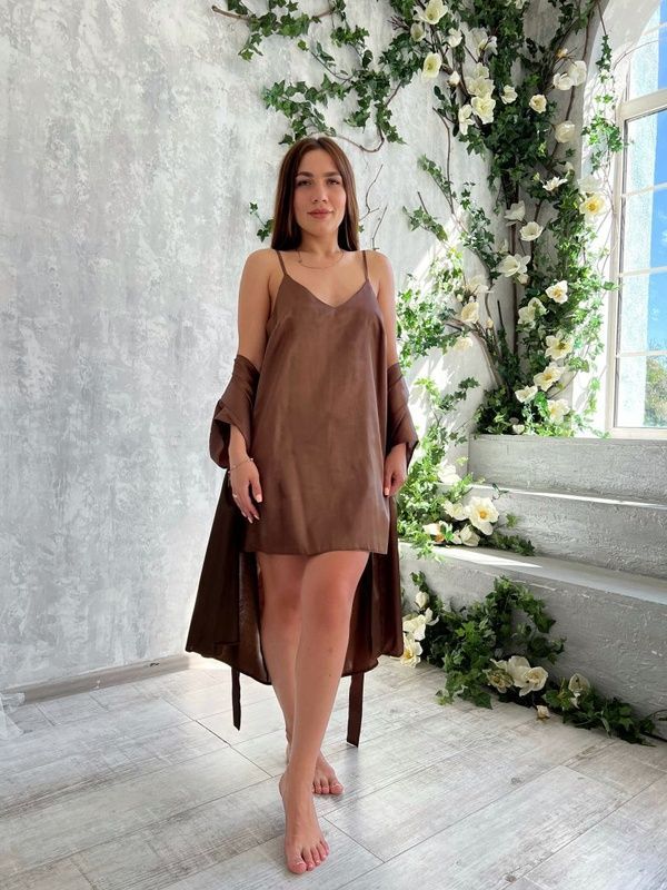 Silk bathrobe with "coffee" combination, L