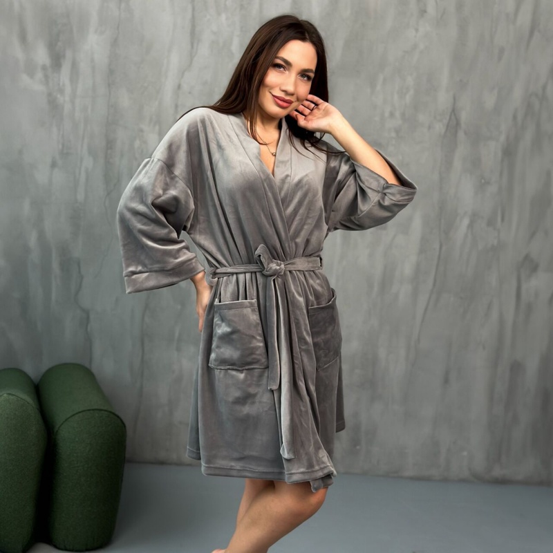 Velor women's dressing gown "morandi" - gray, S