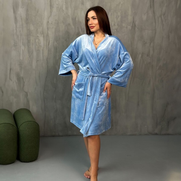 Велюровий жіночий халат "моранді" - блакитний, S