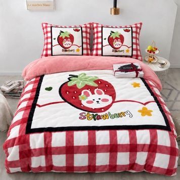 Children's velour bedding set - sweet strawberry, Twin 50*70
