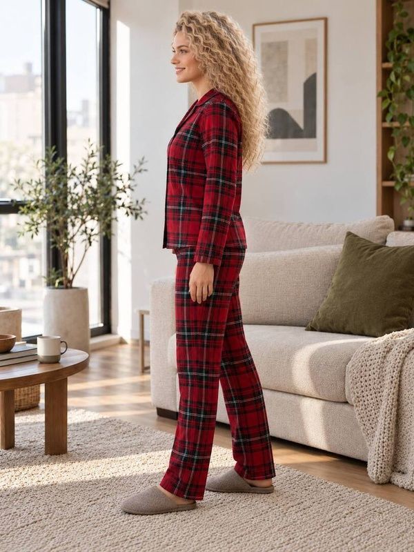 Women's flannel pajamas - red check, L