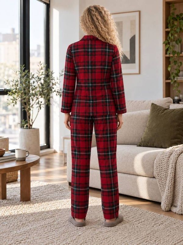 Women's flannel pajamas - red check, L