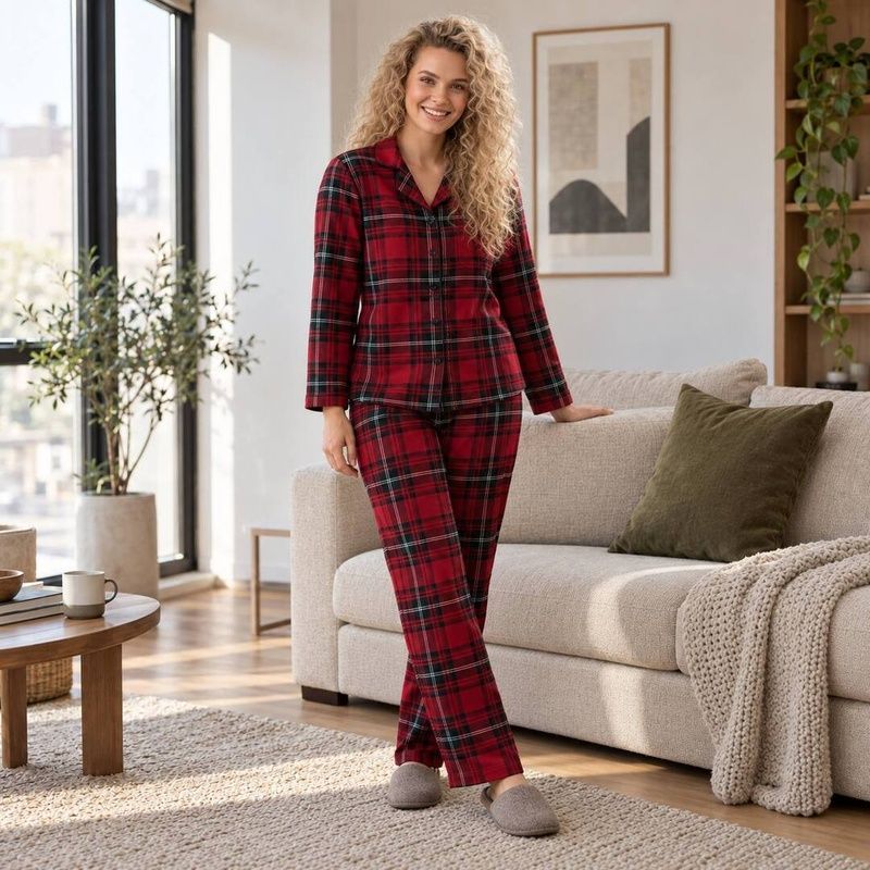 Women's flannel pajamas - red check, L