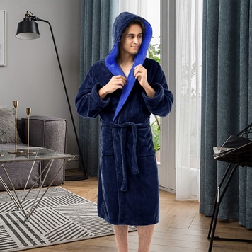 Men's terry dressing gown "style" - blue, L