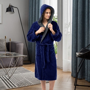 Men's terry dressing gown "style" - blue/grey, L